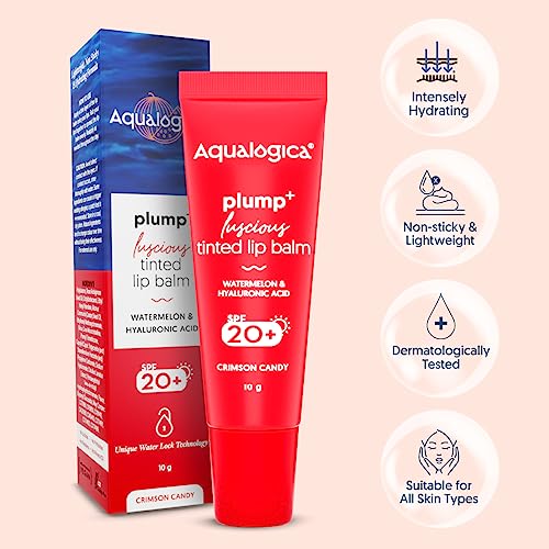 Aqualogica Plump+ Luscious Tinted Lip Balm for Men &amp; Women - Lip Mask for Dry, Dark &amp; Pigmented Lips with Watermelon &amp; Hyaluronic Acid -10g (Crimson Candy) (FROM INDIA SAB) - View 3 of 3