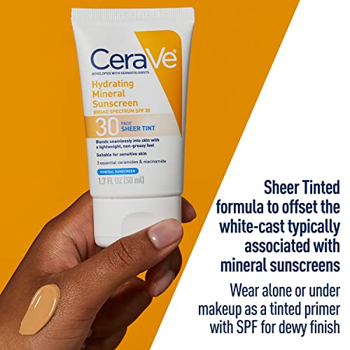 CeraVe Tinted Sunscreen with SPF 30 | Hydrating Mineral Sunscreen With Zinc Oxide &amp; Titanium Dioxide | Sheer Tint for Healthy Glow | 1.7 Fluid Ounce - View 3 of 4