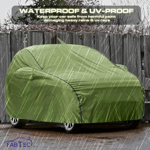 FABTEC Waterproof Car Cover for Tata Tiago Ultimate Protection-Mirror &amp; Antenna Pocket, Triple Stitched, Full Bottom Elastic (Olive Green with Black Piping) (FROM INDIA SAB) - View 3 of 3