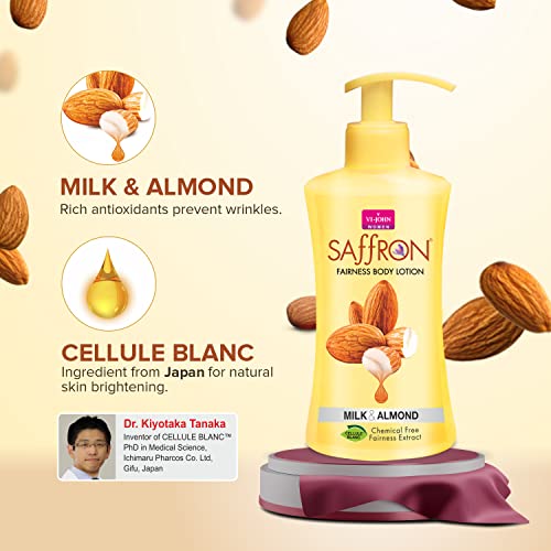 VI-JOHN Milk Almond Saffron Fairness Body Lotion For Men &amp; Women | Chemical Free Moisturizes skin Lotion upto 48 hour 250ml (FROM INDIA SAB) - View 2 of 3
