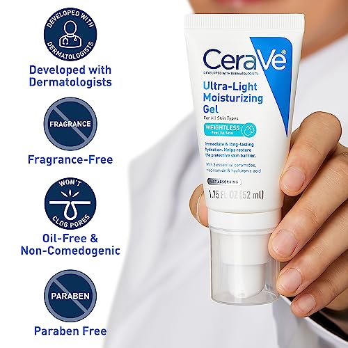 CeraVe Ultra-Light Moisturizing Gel | Hydrating Gel Face Moisturizer with Ceramides, Niacinamide, Hyaluronic Acid | Fragrance Free | Oil-Free | Weightless Mattifying Moisturizer | 1.75 FL Oz - View 4 of 4