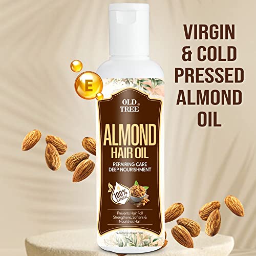 Old Tree Almond Hair Oil - 100% Pure, Natural &amp; Cold Pressed, Rich in Vitamin E, Moisturizes &amp; Conditions Hair, Promotes Hair Growth, Controls Hair Fall - 100ml FROM INDIA (SAM) - View 2 of 3