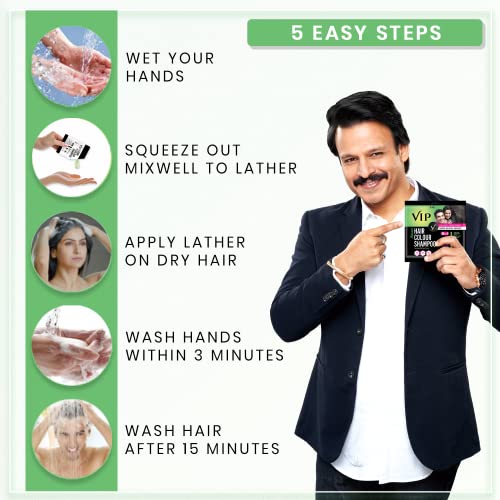 VIP HAIR COLOUR SHAMPOO Pack of 5 Men's Black Hair Color for Beard, Moustache, Chest and Hand Hairs | Alternative to Traditional Hair Dye | 20ml Per Pack - 100% Grey Hair Coverage (FROM INDIA SAB) - View 2 of 3