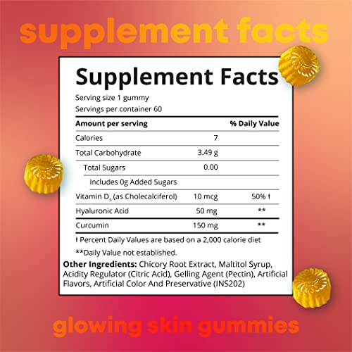 Bold Care Chews Glowing Skin Gummies with Hyaluronic Acid, Vitamin C, Vitamin E &amp; Curcumin - Delicious Gummies For Hydrated &amp; Glowing Skin - Mango Flavor - 60 Gummies FROM INDIA (SAM) - View 3 of 3