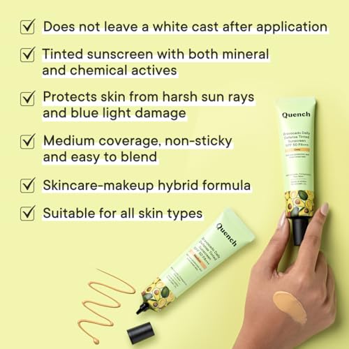Quench Botanics Bravocado Daily Defense Tinted sunscreen SPF 50 PA+++ (Light Medium), Lightweight | Gel-based Sunscreen, UV Shield I Rice, Pomegranate | Made In Korea, 50ml (FROM INDIA SAB) - View 4 of 4