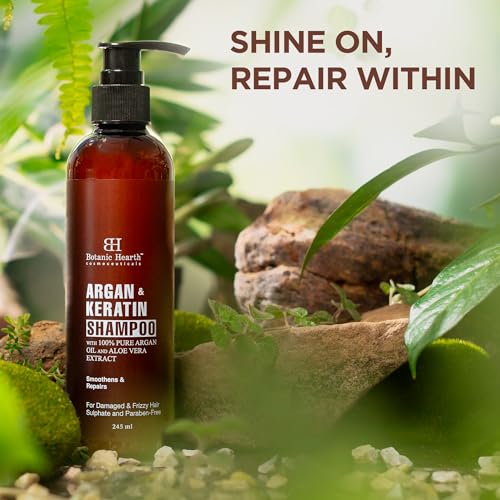 Botanic Hearth Argan &amp; Keratin Shampoo with 100% Pure Argan Oil &amp; Aloe Extracts|Repairs Hair &amp; Controls Frizz|For Damaged &amp; Frizzy Hair|Shampoo for Women and Men | Sulphate &amp; Paraben Free | 245ml - View 2 of 3