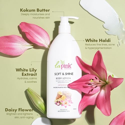 La Pink Young Forever Soft &amp; Shine Body Lotion | 100% Microplastic Free Formula | Reduces Fine Lines, Pigmentation, Dark Spots | White Haldi | Moisturizer for All Skin Types | 450ml (FROM INDIA SAB) - View 3 of 3