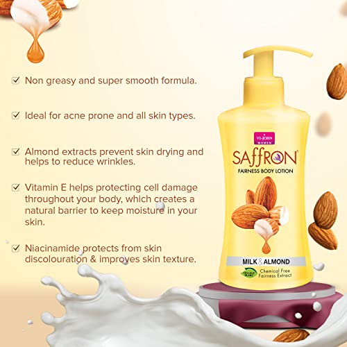 VI-JOHN Milk Almond Saffron Fairness Body Lotion For Men &amp; Women | Chemical Free Moisturizes skin Lotion upto 48 hour 250ml (FROM INDIA SAB) - View 3 of 3