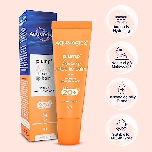 Aqualogica Coral Slush Plump+ Luscious Lightweight Tinted Lip Balm with Spf 20+ for Women and Men - Lip Mask with Mango &amp; Hyaluronic Acid for Intense Hydration | for Dry &amp; Dehydrates Lips -10g (FROM INDIA SAB) - View 3 of 3