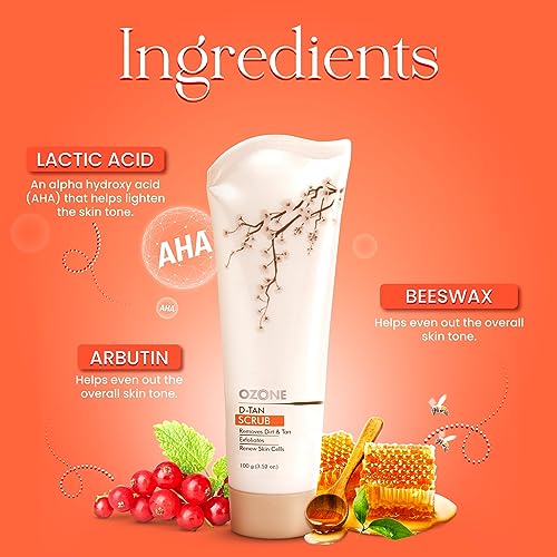 Ozone D-Tan Face Scrub | Enriched with Arbutin, Bees Wax &amp; Lactic Acid | Detan Face Scrub For Men &amp; Women | All Skin Types Removes Dirt, Tan, Exfoliates &amp; Renew Skin Cells | 100 gm (FROM INDIA SAB) - View 2 of 3