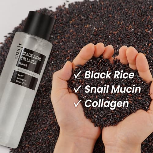 COXIR Black Snail Collagen Toner 150ml(5.07 fl.oz) Black-3-Complex: Black Rice, Bean, Sesame, Snail Mucin, Collagen, Hyaluronic Acid l Plumping&amp;Moisturizing l Korean Skin Care, Korean Toner l Cruelty-Free - View 5 of 6