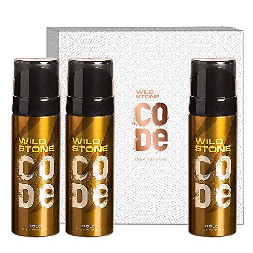 Wild Stone CODE Gift Box With Code Gold Body Perfume Spray For Men, Pack Of 3 (120ml Each) Fresh - Main product image