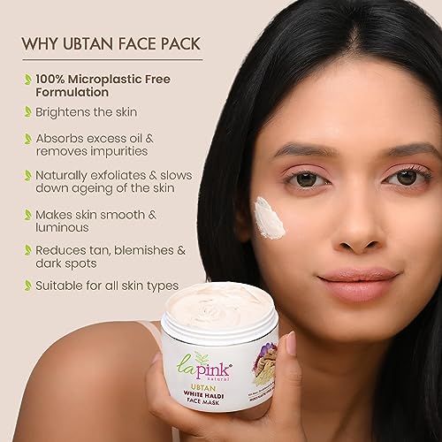 La Pink Ubtan Face Mask with White Haldi &amp; Kesar | Reduces Blemish, Pigmentation, Dark Spot &amp; Tan Removal | 100% Microplastic Free Formula | All Skin Types | 100g (FROM INDIA SAB) - View 2 of 3