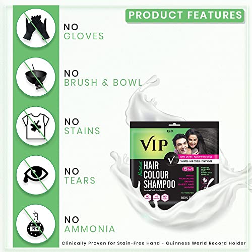 VIP HAIR COLOUR SHAMPOO Pack of 5 Men's Black Hair Color for Beard, Moustache, Chest and Hand Hairs | Alternative to Traditional Hair Dye | 20ml Per Pack - 100% Grey Hair Coverage (FROM INDIA SAB) - View 3 of 3