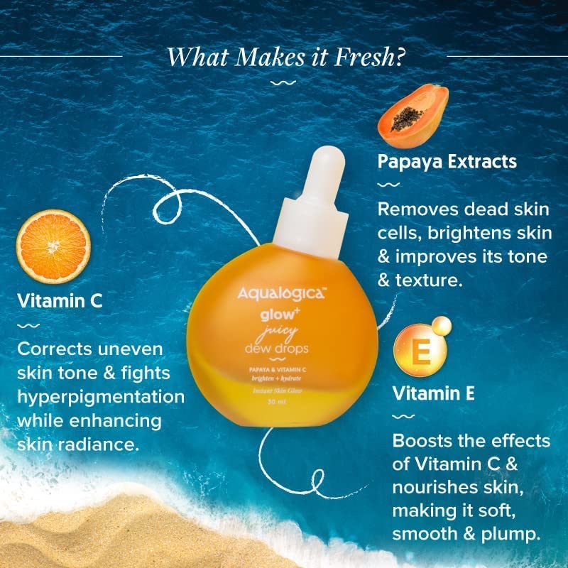 Aqualogica Glow+ Juicy Dew Drops Illuminating Serum for Instant Glow for Men &amp; Women - with Papaya &amp; Vitamin C -For Glowing, Oily &amp; Dry Skin 30ml (FROM INDIA SAB) - View 3 of 3