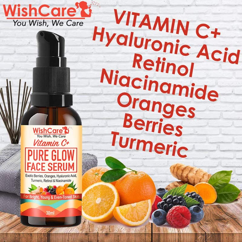 WishCare Pure Glow 35% Vitamin C Face Serum - With Hyaluronic Acid, Retinol, Niacinamide, Oranges, Berries &amp; Turmeric - For Glowing, Bright, Young and Even Toned Skin - 30 ml - View 2 of 2