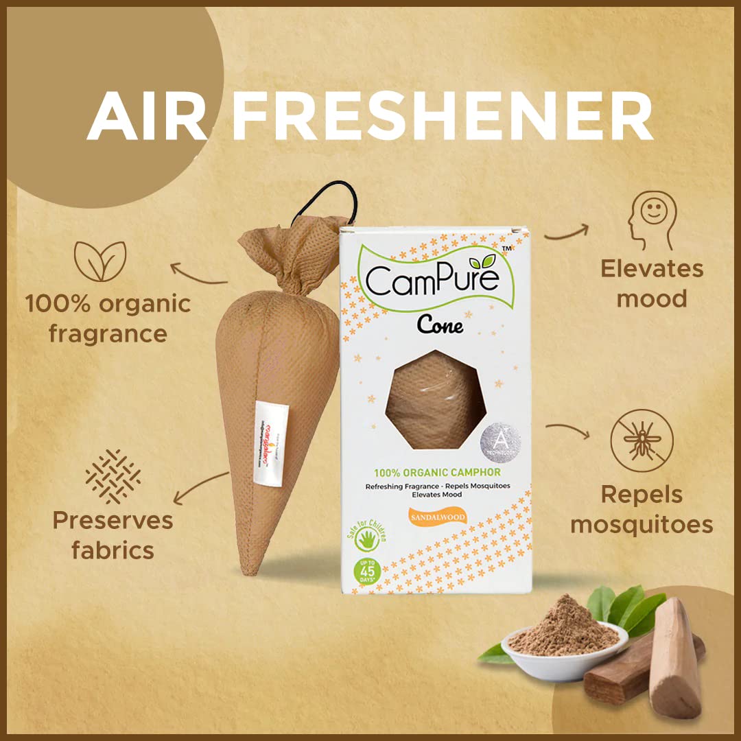 CamPure Camphor Cone (Sandalwood + Bhimseni) Pack Of 2 - Room, Car and Air Freshener &amp; Mosquito Repellent - View 2 of 5