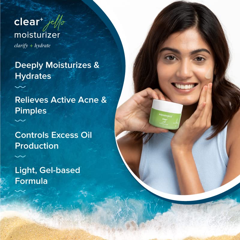 Aqualogica Clear+ Glow Jello Moisturizer with Green Tea &amp; Salicylic Acid - Reduce Acne &amp; Pimples of Women &amp; Men - For Clear, Brighter and Normal Skin -50g (FROM INDIA SAB) - View 2 of 2
