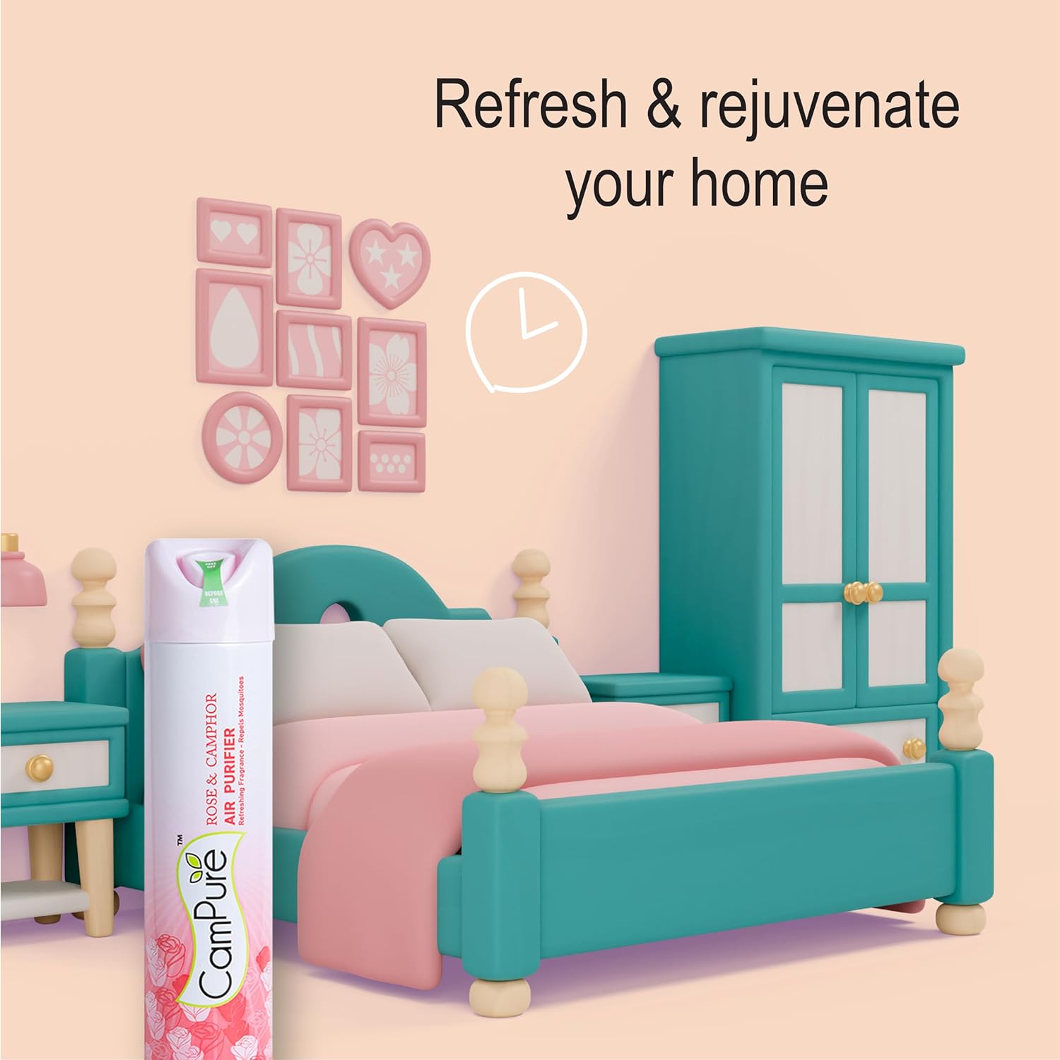 Mangalam CamPure Air Freshener Rose &amp; Camphor Spray (Pack of 2) - Refreshing Fragrance - Repels Mosquitoes - View 4 of 5