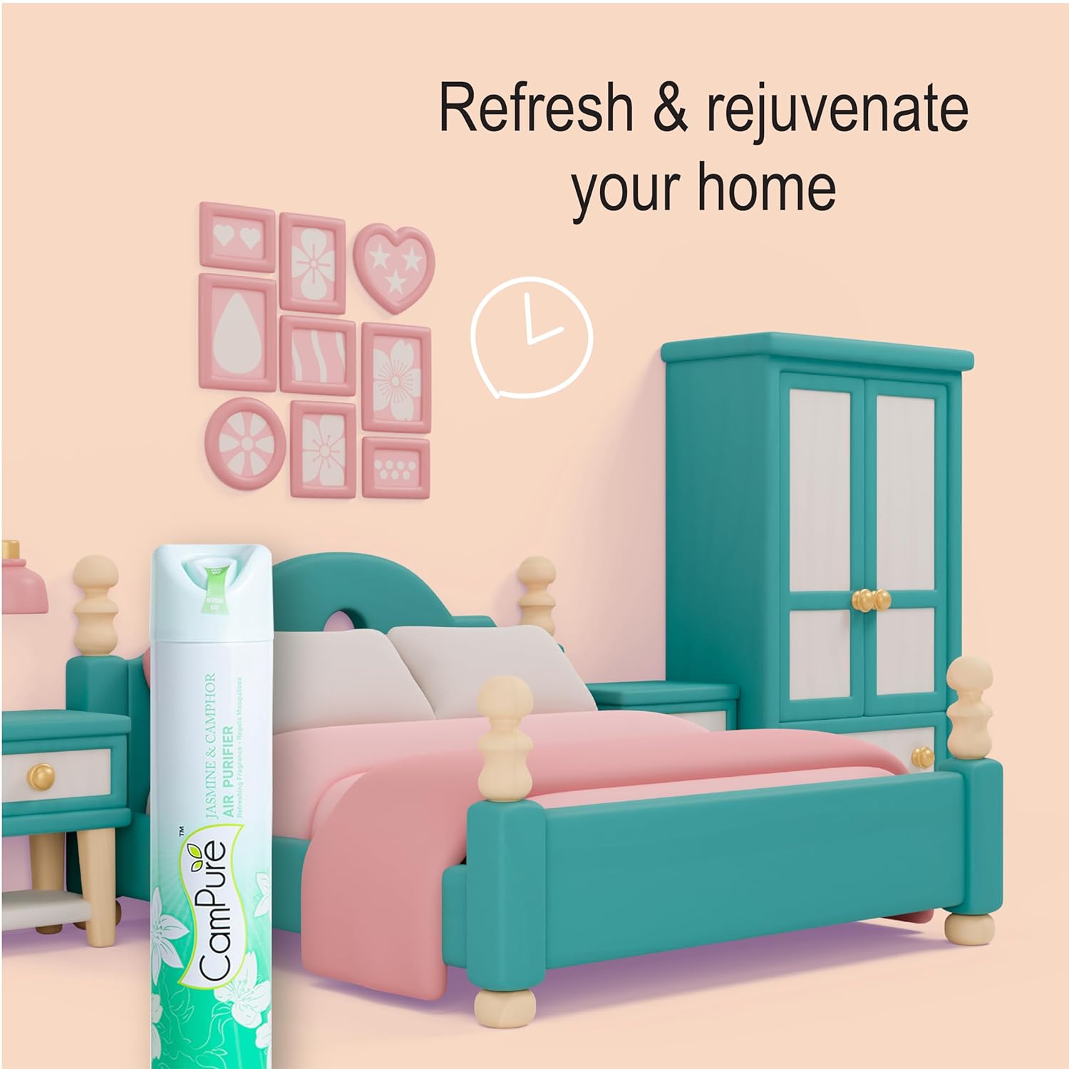 Mangalam CamPure Air Freshener Spray (Combo) Pack of 4 - Original Camphor | Rose &amp; Camphor | Jasmine &amp; Camphor | Lemon &amp; Camphor - Refreshing Fragrance - Repels Mosquitoes - View 3 of 5