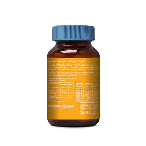 ZEROHARM Vitamin B Complex with Vitamin D3, Vitamin K2 & Centella Asiatica with B1, B2, B3, B5, B6, B9 & Vitamin B12 |Improves hair, skin & nails | Improves Heart Health & Regulates Calcium | 60 Caps - View 3 of 8