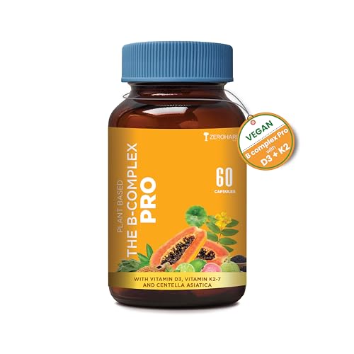 ZEROHARM Vitamin B Complex with Vitamin D3, Vitamin K2 & Centella Asiatica with B1, B2, B3, B5, B6, B9 & Vitamin B12 |Improves hair, skin & nails | Improves Heart Health & Regulates Calcium | 60 Caps - Related product