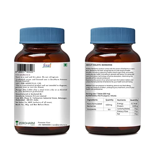 ZEROHARM Holistic Berberine tablets | Berberine extract supplement | Plant based | Balances sugar levels | Supports glucose metabolism | Healthy overall cholesterol levels | 60 veg tablets. - View 4 of 8