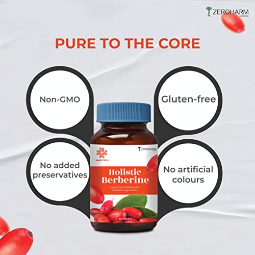 ZEROHARM Holistic Berberine tablets | Berberine extract supplement | Plant based | Balances sugar levels | Supports glucose metabolism | Healthy overall cholesterol levels | 60 veg tablets. - View 7 of 8