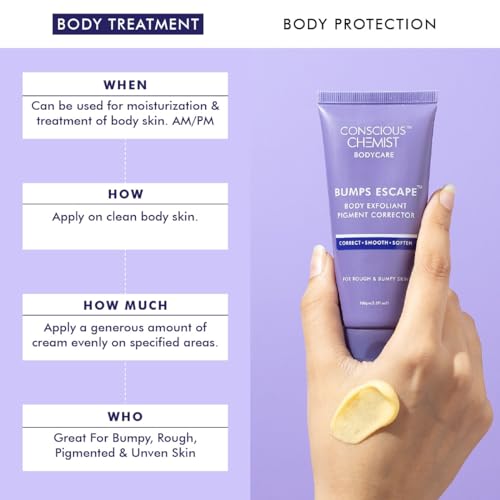 Conscious Chemist® Bumps Escape Brightening Body Exfoliating &amp; Pigmentation Corrector Cream | AHA, BHA &amp; UREA | Reduce Hard Bumps, Rough Texture, Strawberry Skin &amp; Promote Even Skin Tone | 100g (FROM INDIA SAB) - View 2 of 3