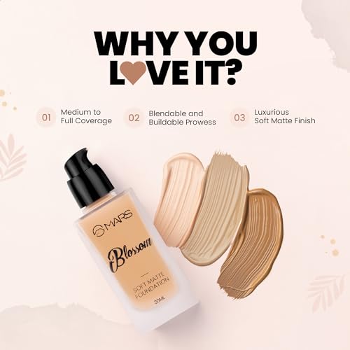 MARS Blossom Soft Matte Full Coverage Foundation For All Skin Types Lotion For All Skin Types|Blendable&amp;Buildable|Flawless Base For Face Makeup(30 Ml)(05-Buff),Pack Of 1 - View 3 of 4