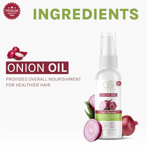 OG BEAUTY Natural Onion Oil Hair Growth Serum | Lightweight, Non-Greasy, Nourishing 4-Oil Blend for Soft, Silky Hair | Protects Against Heat Damage, Detangles, &amp; Reduces Hairfall - 50ml(fFROM INDIA)NUZ - View 5 of 5