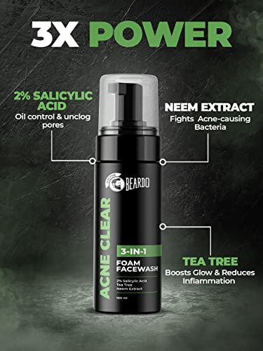 Beardo Acne Clear Foam Face Wash, 100ml | 3-in-1 Face Wash for Acne and Pimples | Anti Acne Face Wash for Men | 2% Salicylic Acid for Acne Prone Skin(FROM INDIA)JEZ - View 2 of 4