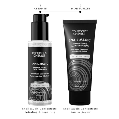 Conscious Chemist® Snail Magic Skin Barrier Repair All In One Cream &amp; Low pH Gel Cleanser | For All Skin with Korean Snail Mucin Concentrate, Betaine &amp; Pine Bark Extract | Pack Of 2 (FROM INDIA SAB) - View 3 of 3