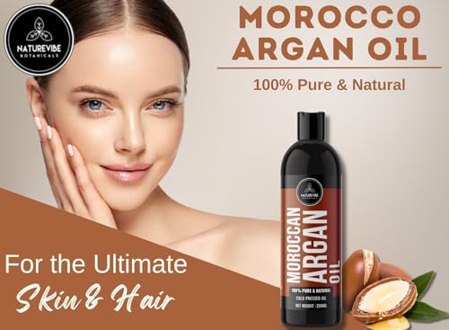 Moroccan Argan Oil 200ml by Naturevibe Botanicals | 100% Pure &amp; Natural Cold Pressed Oil |Great for Skin, Nails &amp; Scalp | Suitable for all Skin Types (FROM INDIA SAB) - View 2 of 3