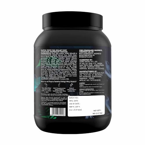 Kapiva TestoFuel Shilajit Whey Protein with Digezyme| 25g Protein | 5.5g BCAA | Faster Absorption | Boosts Stamina | Cookies &amp; Cream Flavor, 1Kg/ 2.2lb - View 2 of 8