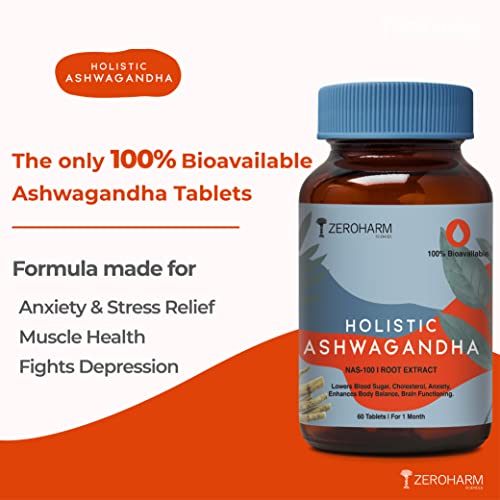 Zeroharm Holistic Ashwagandha | 60 Tablets | Stress Relief | Anti-Inflammation | 100% Water Soluble &amp; Bioavailable - View 3 of 6