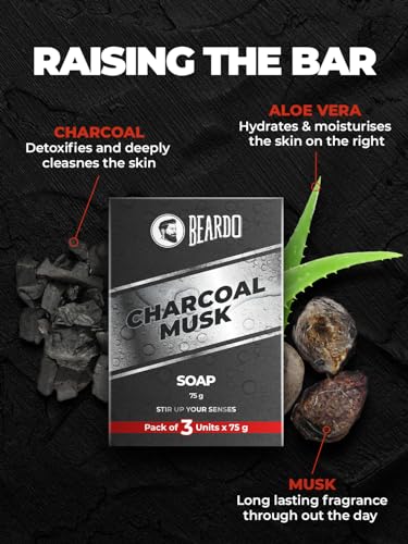Beardo Activated Charcoal Musk Soap for Men, 75g x 3 | With Activated Charcoal | Deep Cleansing, Anti-Pollution | Refreshing | Removes Impurities | Removing Excess Oil(FROM INDIA)JEZ - View 2 of 4