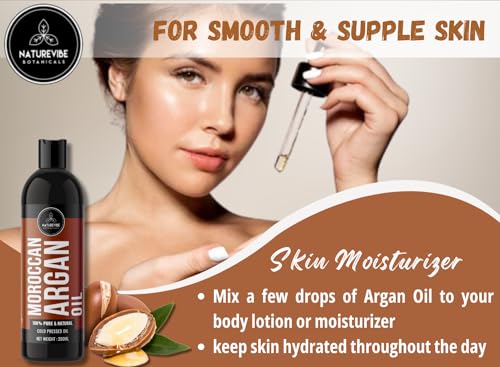Moroccan Argan Oil 200ml by Naturevibe Botanicals | 100% Pure &amp; Natural Cold Pressed Oil |Great for Skin, Nails &amp; Scalp | Suitable for all Skin Types (FROM INDIA SAB) - View 3 of 3