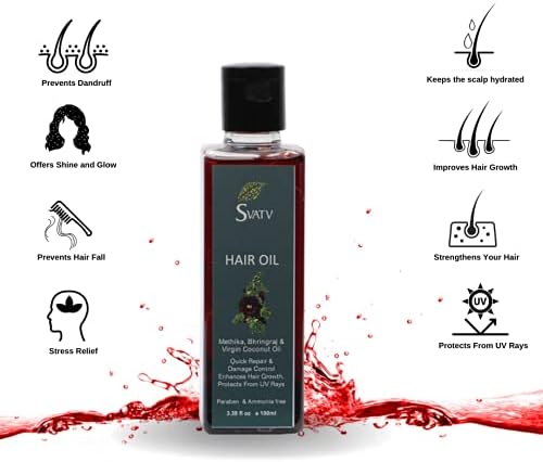 SVATV Hair Oil with Methika, Bhringraj &amp; Virgin Coconut oil Ext. Natural Hair Growth, Dry Scalp, Thinning Hair - Best Hair Massage Oil For Men &amp; Women hair growth FROM DUBAI (SAM) - View 3 of 3