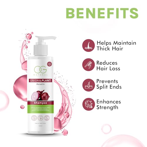 OG BEAUTY NATURAL Onion &amp; Plant Keratin Shampoo 250 Ml - Sulfate-Free, Reduce Hair Loss, Prevent Split Ends, Enhance Strength, Nourish Hair, No Toxins, Men &amp; Women(fFROM INDIA)NUZ - View 3 of 5