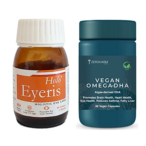 Zeaxanthin Lutein and Omega 3 fatty acids capsules (150 Tablet Combo Pack) | Vegan Omega DHA (60 Capsules) &amp; Holo Eyeris (90 Tablets) for Eye, Skin, Heart, Brain, Muscles, Bone &amp; Joint Support - Veg - Shop at Colombo Mall