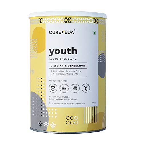 Cureveda Glow Plant Based Veg Collagen and Youth Age Defence Blended Powder Combo Natural Beauty Protein with Cellular Regeneration for Anti-Aging Wrinkles Antioxidant Blend (300 gm Each) - View 4 of 6