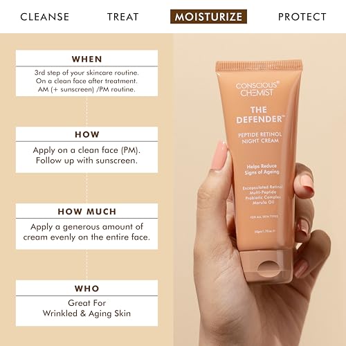 Conscious Chemist® Multi Peptide Retinol Anti Aging Lightweight Night Cream | Reduces Fine Lines, Neck line &amp; Wrinkles Lift Face Moisturizer| All Skin Types | Fragrance Free, Cruelty Free | 50ml (FROM INDIA SAB) - View 2 of 3