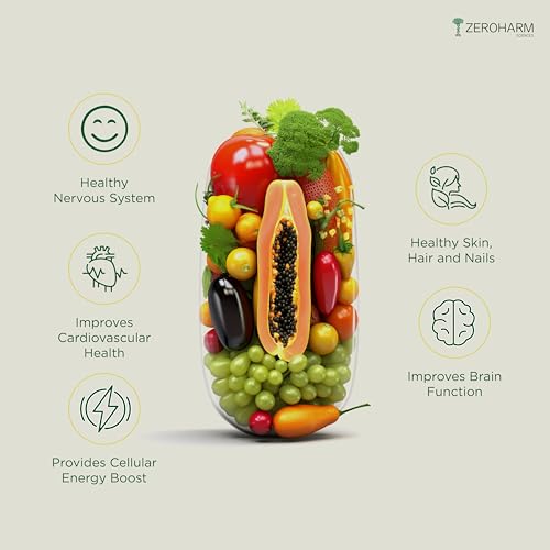 ZEROHARM Vitamin B Complex with Vitamin D3, Vitamin K2 & Centella Asiatica with B1, B2, B3, B5, B6, B9 & Vitamin B12 |Improves hair, skin & nails | Improves Heart Health & Regulates Calcium | 60 Caps - View 8 of 8