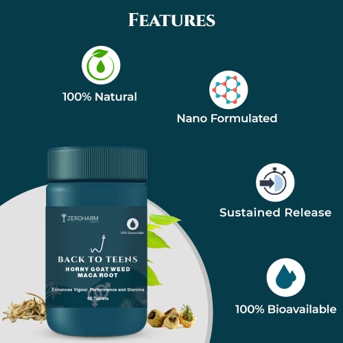 ZEROHARM BACK to TEENS - Horny Goat weed Epimedium - Maca Root extract - Safed Musli - Nano Formulated herbal Tablet - View 6 of 6