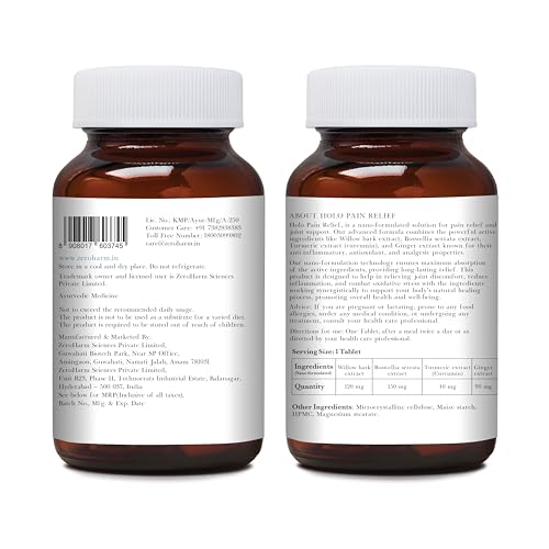 Holo Pain Relief Tablets | Plant-Based | Pain Management | Reduces Knee-Joint Pain | Improves Mobility | Willow Bark, Boswellia, Turmeric &amp; Ginger | Body Pain Relief | Non-addictive | 60 Veg Tablets - View 3 of 8