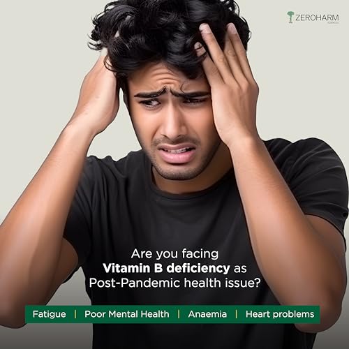 ZEROHARM Vitamin B Complex with Vitamin D3, Vitamin K2 & Centella Asiatica with B1, B2, B3, B5, B6, B9 & Vitamin B12 |Improves hair, skin & nails | Improves Heart Health & Regulates Calcium | 60 Caps - View 4 of 8