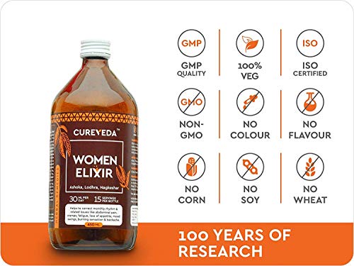 Cureveda Herbal Women Elixir- For Women's Health (Period cramps, mood swings, feminine pain relief) 450ml Syrup - View 2 of 6