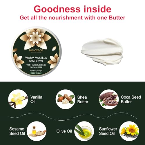 THE LOVE CO. Warm Vanilla Body Butter - 48-Hour Intense Hydration with Pure Shea Butter - Winter Deep Moisturizing Cream for Women - 200gm(FROM INDIA)JEZ - View 3 of 4