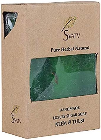 SVATV Handmade Sugar Natural Soap ll For All Skin types 100g Bar ll Kosher Certified (Neem Tulsi) FROM DUBAI (SAM) - View 2 of 3